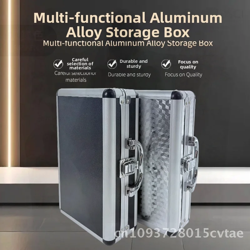 Przenośny kufer narzędziowy ze stopu aluminium z zabezpieczeniem hasłem, metalowy kufer z klapką do przechowywania mikrofonów i akcesoriów do czyszczenia uszu, możliwość personalizacji.