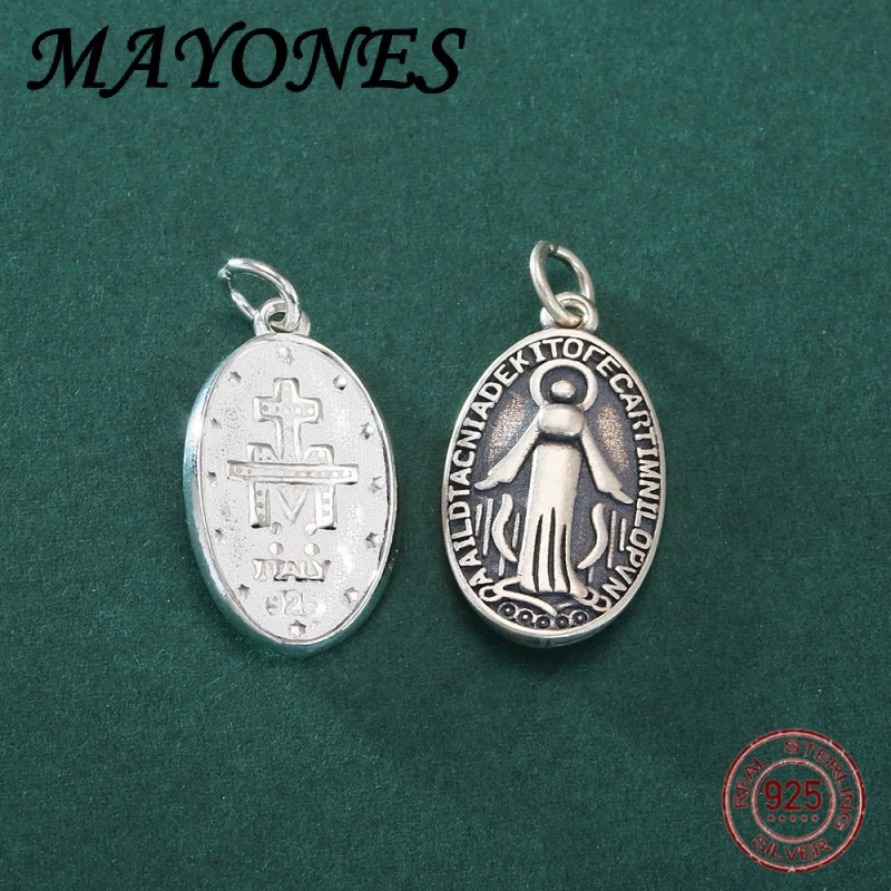 

NEW S925 Pure Silver Goddess Portrait Pendant Retro Fashion Oval Cross, Personalized DIY Jewelry