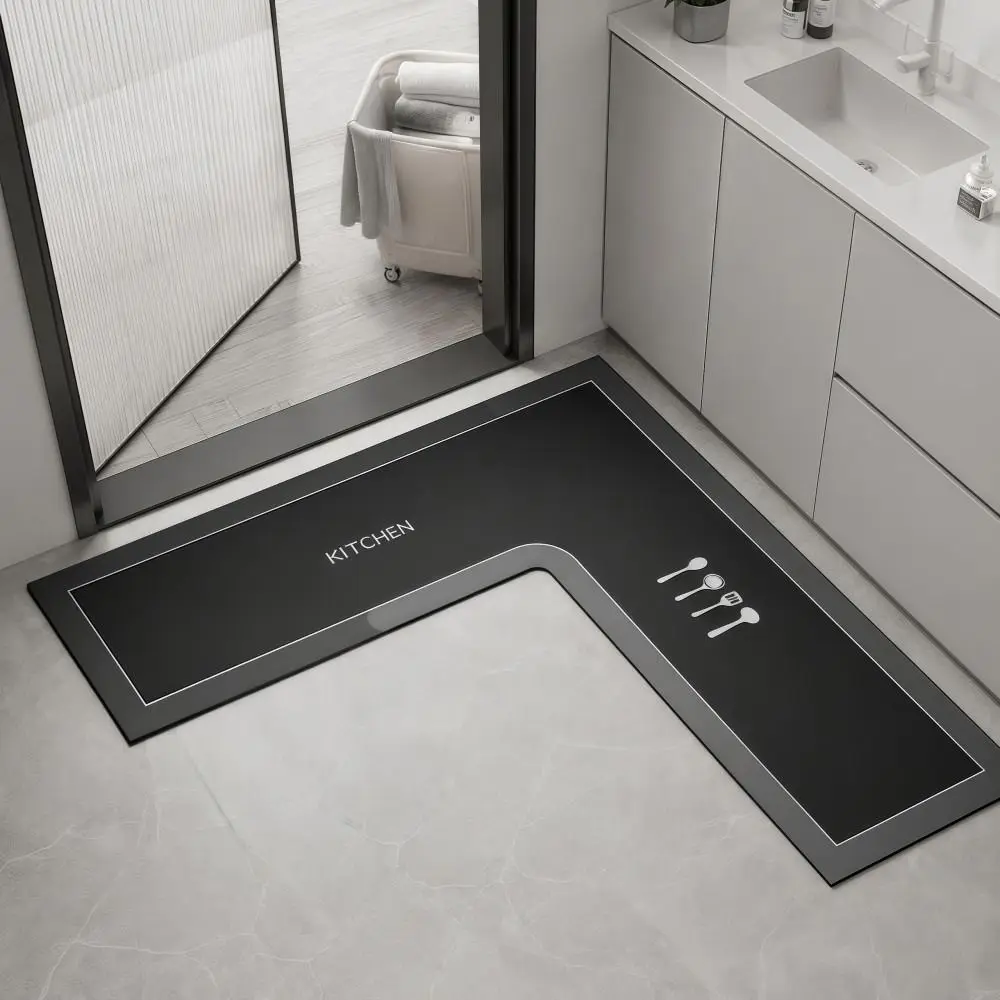 Luxury L-Shaped Kitchen Corner Carpet Water Absorbent Washable Kitchen Rug Oil-resistant Anti-slip Bathroom Mat For Home Corner