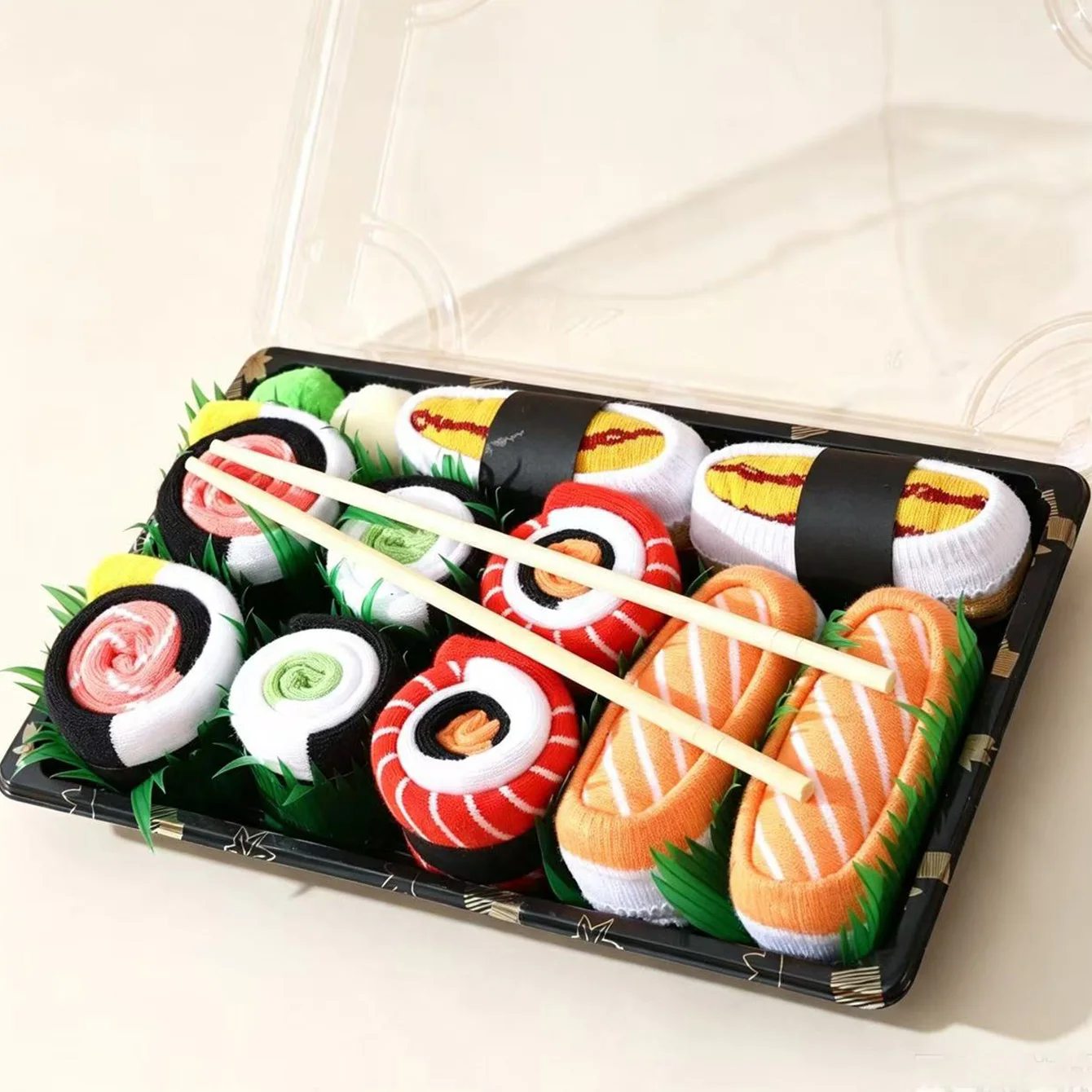 5 Pairs of Unisex Mid-Calf Socks in the Same Style, Novelty and Fun Sushi Gift Box Socks, Creative Socks, Fashionable and Trendy Style, Comfortable and Breathable, Suitable for Parties, Casual Wear, Valentine's Day, Halloween, Birthdays, Christmas, New Year, Thanksgiving, Autumn and Winter Styles, All-Season Styles, Creative Gift Box