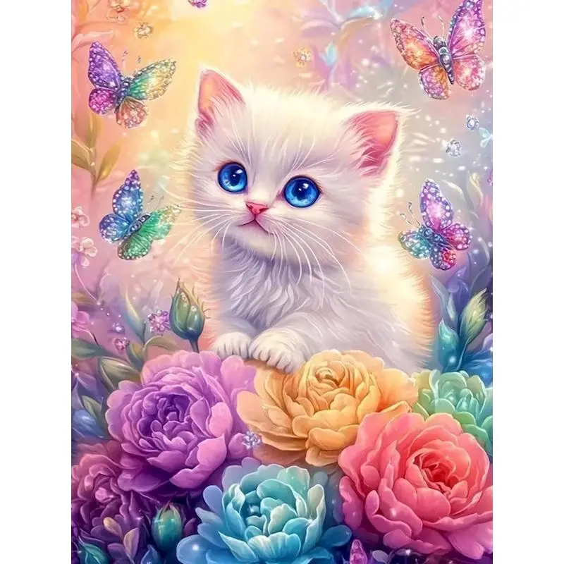 

GATYZTORY White Cat Painting By Numbers Handiwork Art Picture On Numbers Animal Acrylic Painting on Canvas Crafts Diy Making Kit