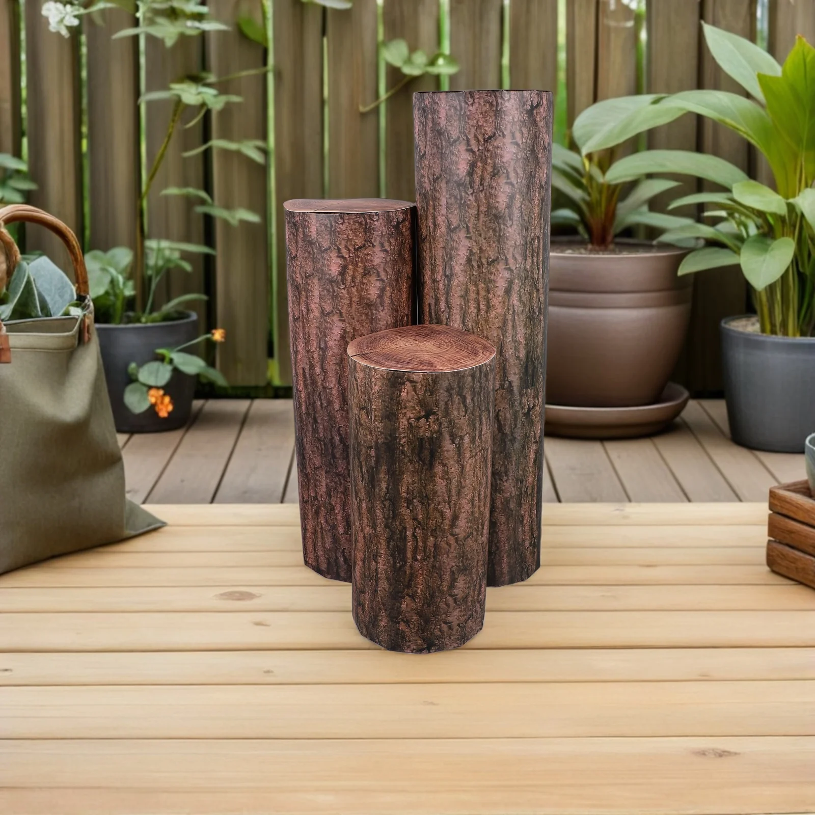 

3pcs Faux Wood Stump Decorations Realistic Farmhouse Table Centerpieces For Western Cowboy Party Rustic Wedding Birthday Event