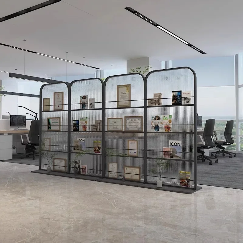 شركة، شاشة، تقسيم، حديث، بسيط، زجاج، رف كتب، مدخل فاخر خفيف #3