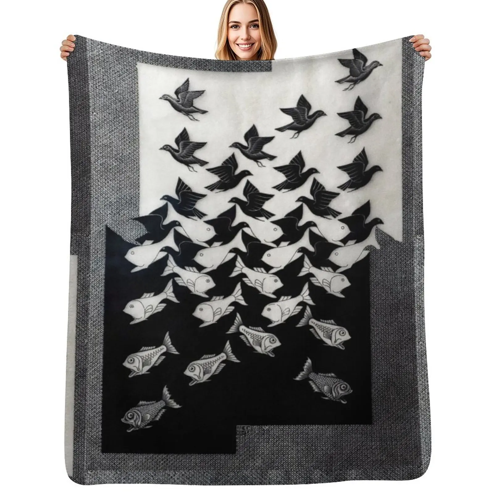 

Sky and Water II, by M.C. Escher Throw Blanket Soft Solid Color Blanket for Couch Bed