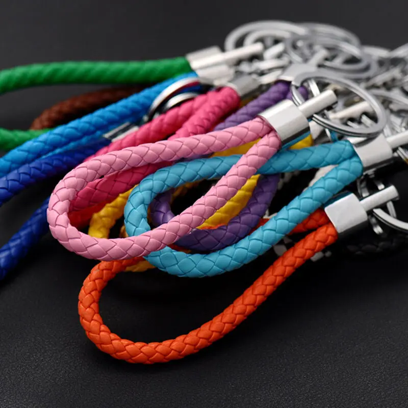 1PCS PU Leather Braided Woven Rope Keychain DIY Bag Pendant Key Chain Holder Key Car Trinket Keyring For Men Women Gift Jewelry