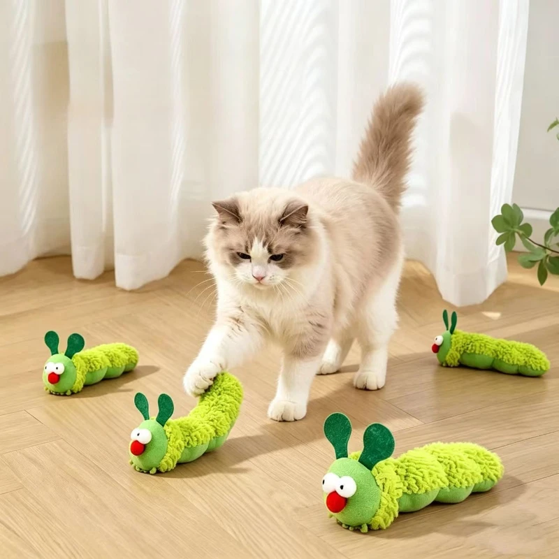 Cat Chew Plush Toy Catnip Simulated Plush Caterpillar Interactive Kitten Toy Chew-resistant Dental Cleaning Cat Toy