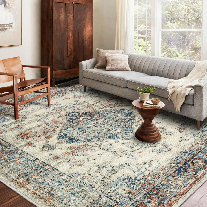 

Area Rug 8x10 Vintage Bohemia Large Persian Non-slip Washable Rug For Living Room Kitchen Bedroom Living Room Flower Design Anti