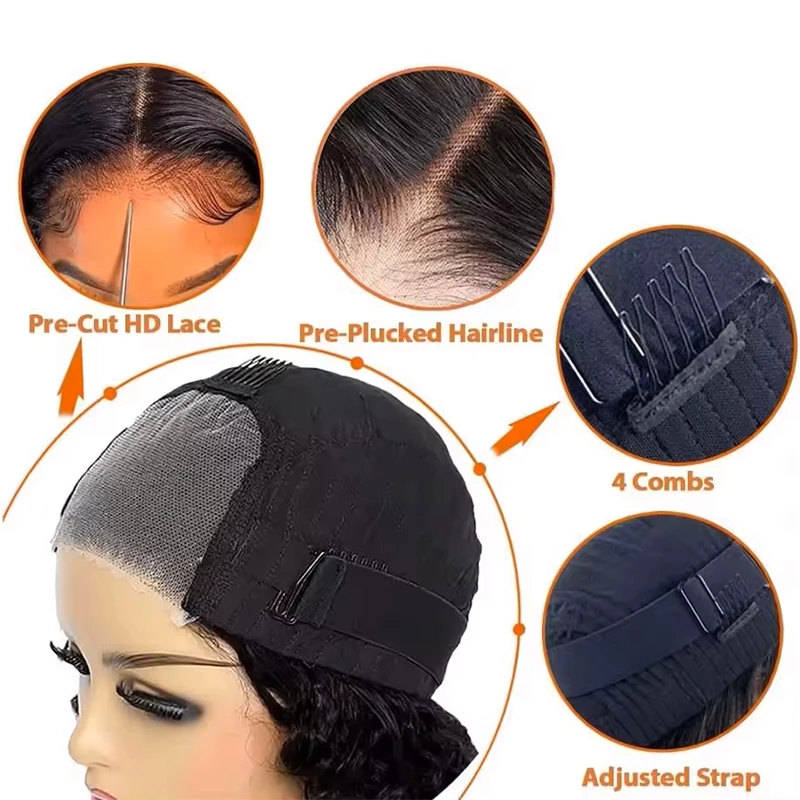 220% Density Ready to Wear Bone Straight Wear and Go Glueless Wigs Human Hair Lace Front Wigs Pre Plucked Pre Cut Closure Wigs image 6
