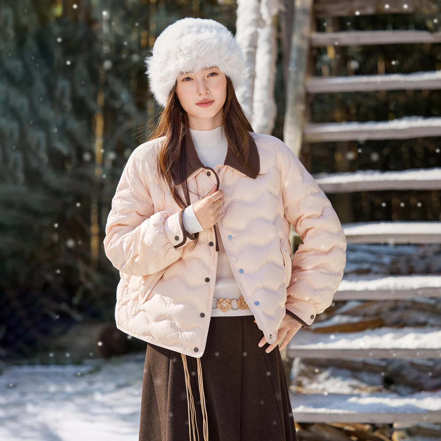 SENTUBILA Women Winter Down Jacket 90% White Duck Down Lapel Drop Shoulder Puffer Coat 2026 Commuter Warm Outerwear W64YI8121