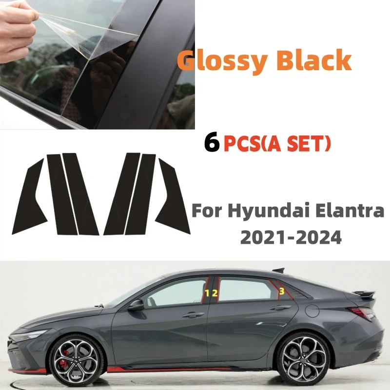 

For Hyundai Elantra 2005-2024 8pcs Window Trim Covers Center Film Column B C Pillar Posts Sticker Car Accessories