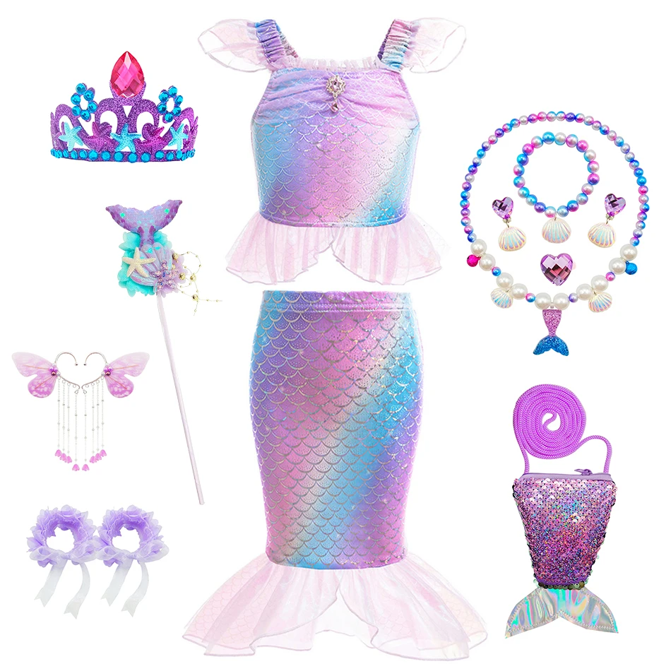 

Юбка «Рыбий хвост» «Русалка Ариэль», детское платье принцессы для косплея, карнавальная одежда для девочек на день рождения, вечерние наряды для ролевых игр, Vestidos