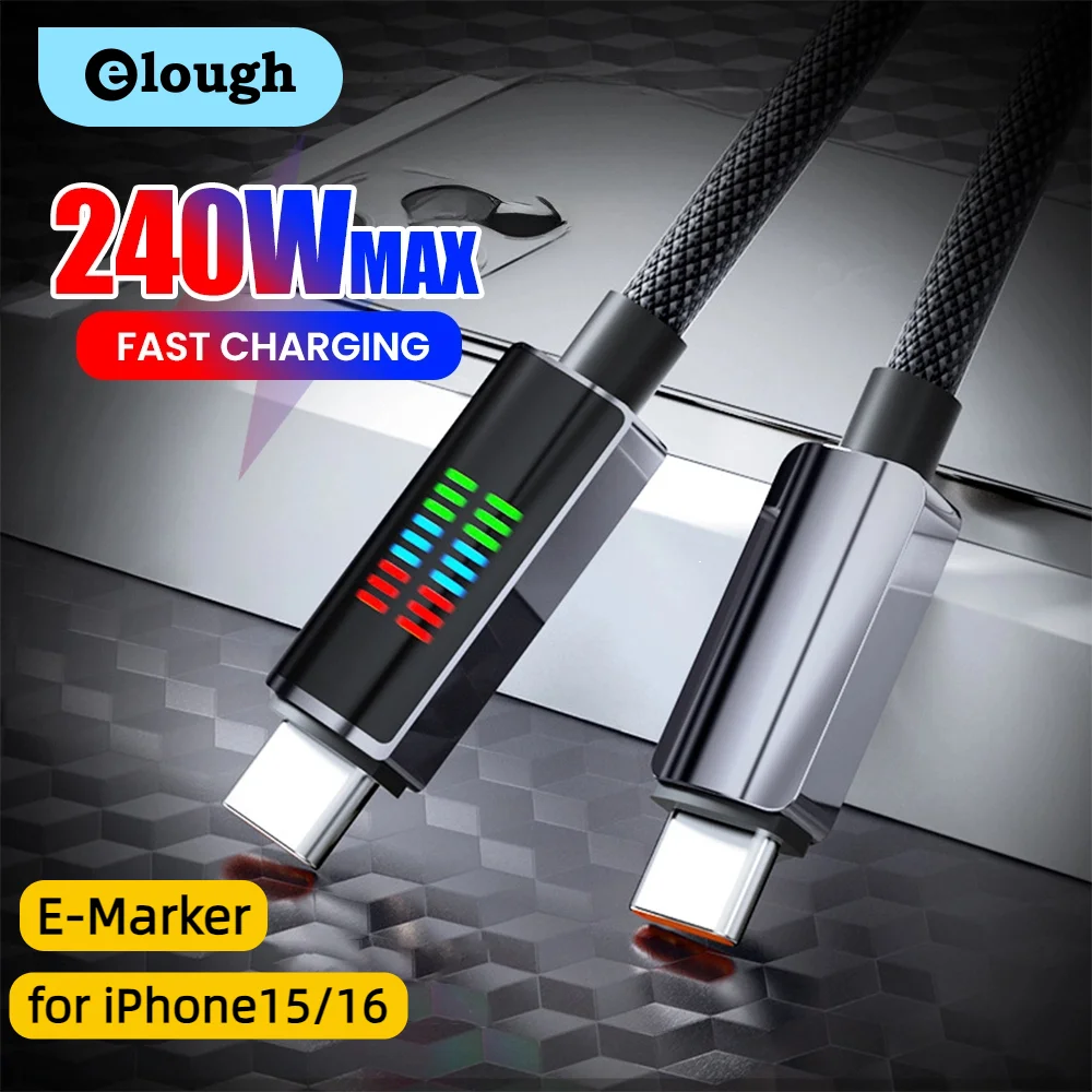 240W USB C to USB C Fast Charge Intelligent Interaction Light Cable PD 240W Phone Cable For Iphone 15 16 Samsung S24 S23 POCO