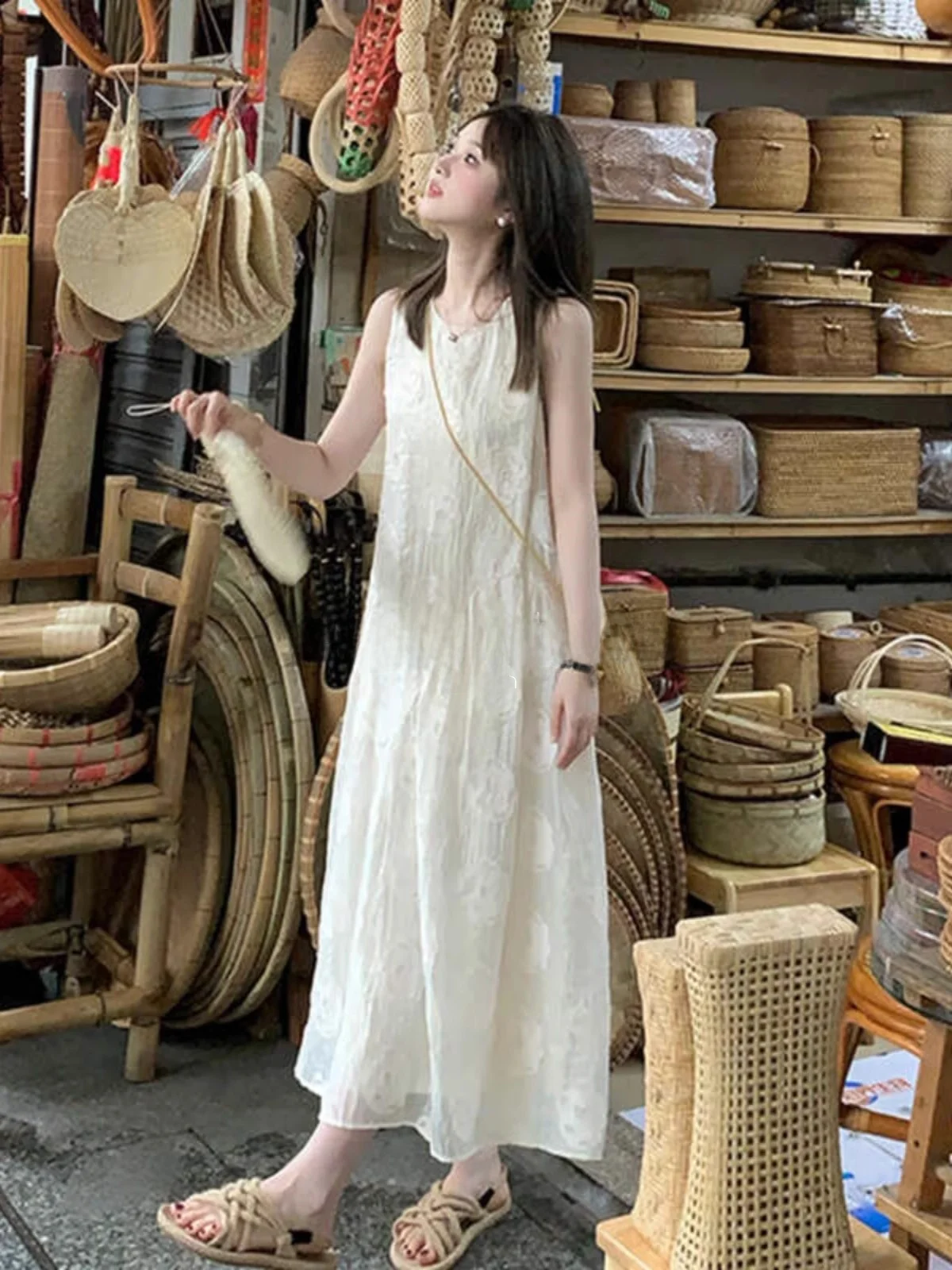 

Sweet Loose Printed Summer Dress Women's Sleeveless Vest Dress Rouje Kefss Brand New 2024 Large Size Fashionable Gown