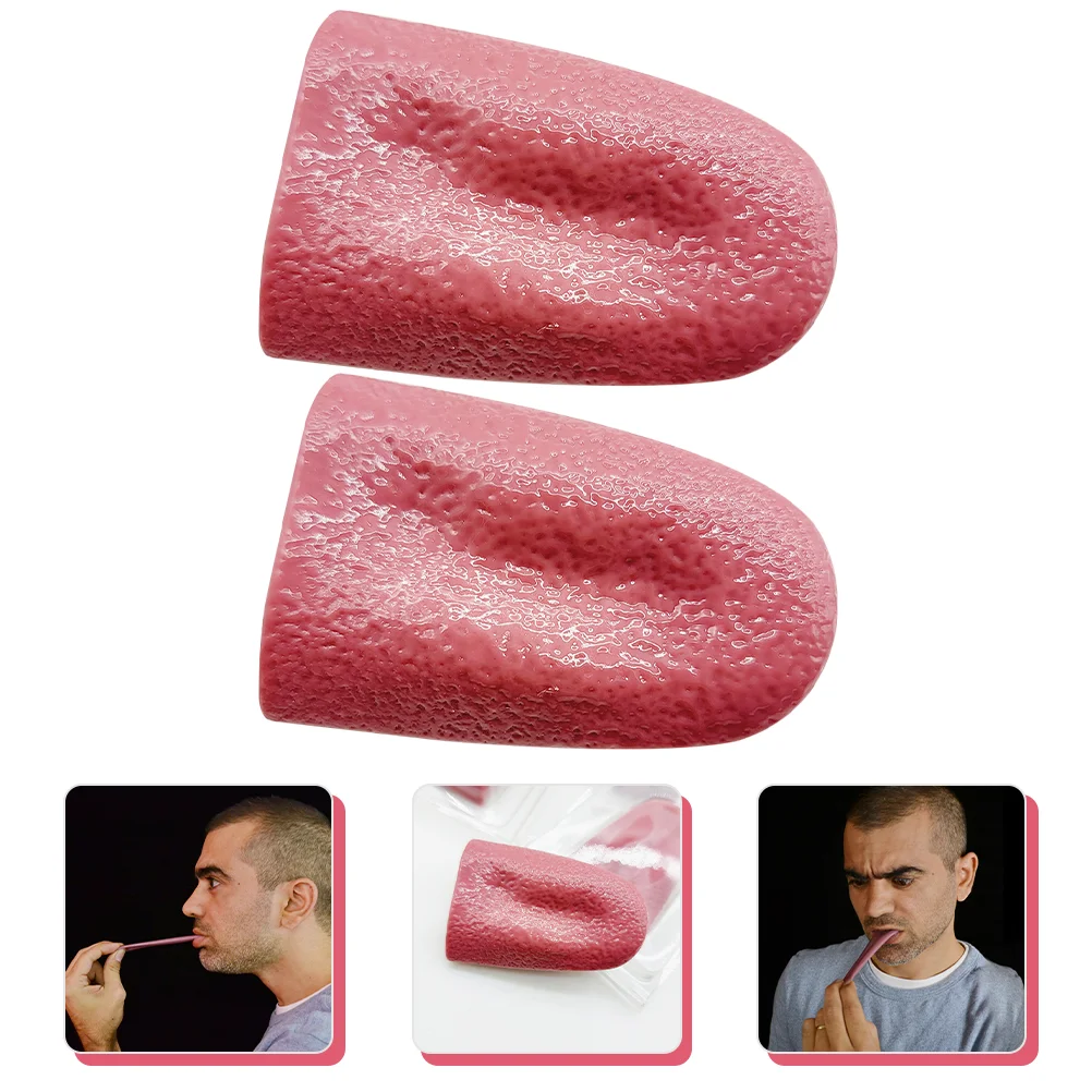 2 Pcs Fake Tongue Realistic Prop Model Halloween Trick Prank Props Kids Silicone Child