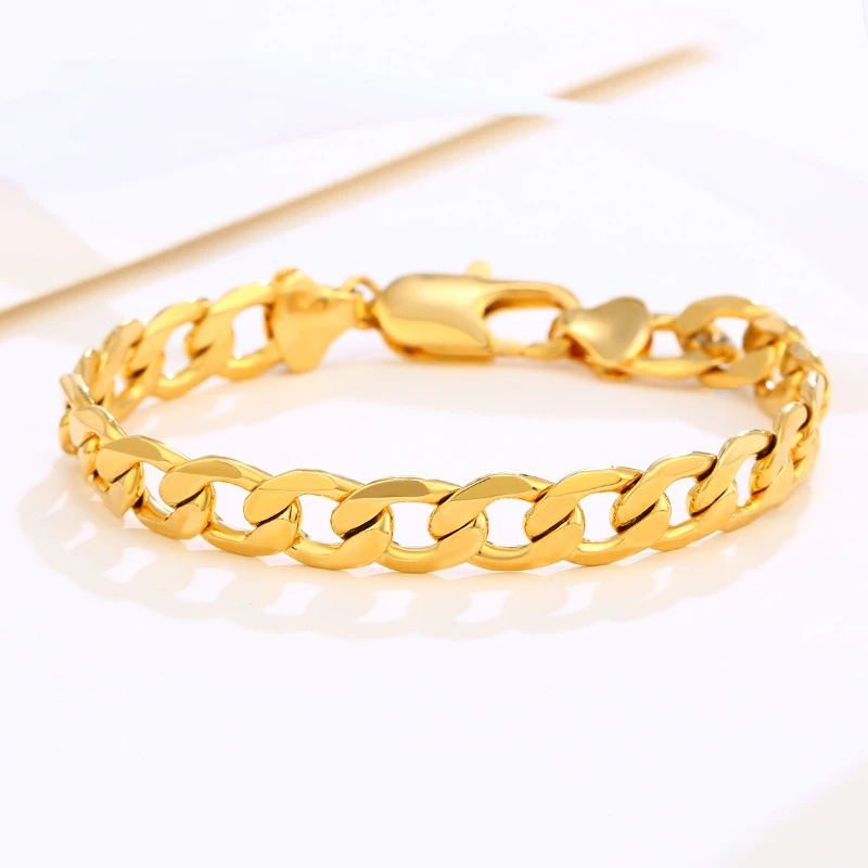 Simple fashion 24K real gold Cuban Chain bracelet ins style Hip Hop Ah au9999 personality geometric punk fashion bracelet