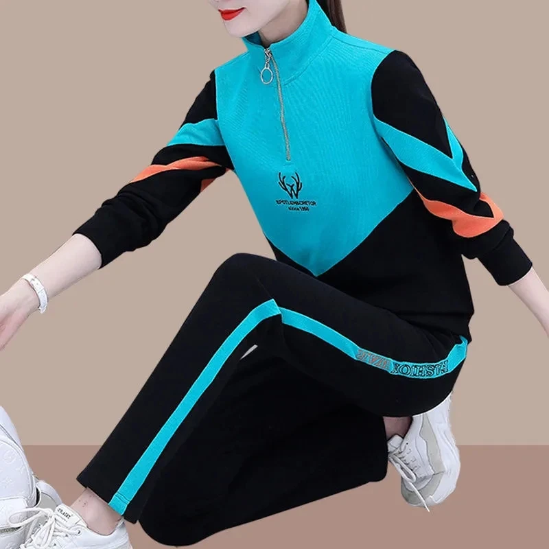 Herbst Sport hose Anzug Frauen Frühling der 2022 Koreanische Mode Beiläufige Laufende Kleidung Bestickt Sweatershirt Zwei-Stück Set Frauen