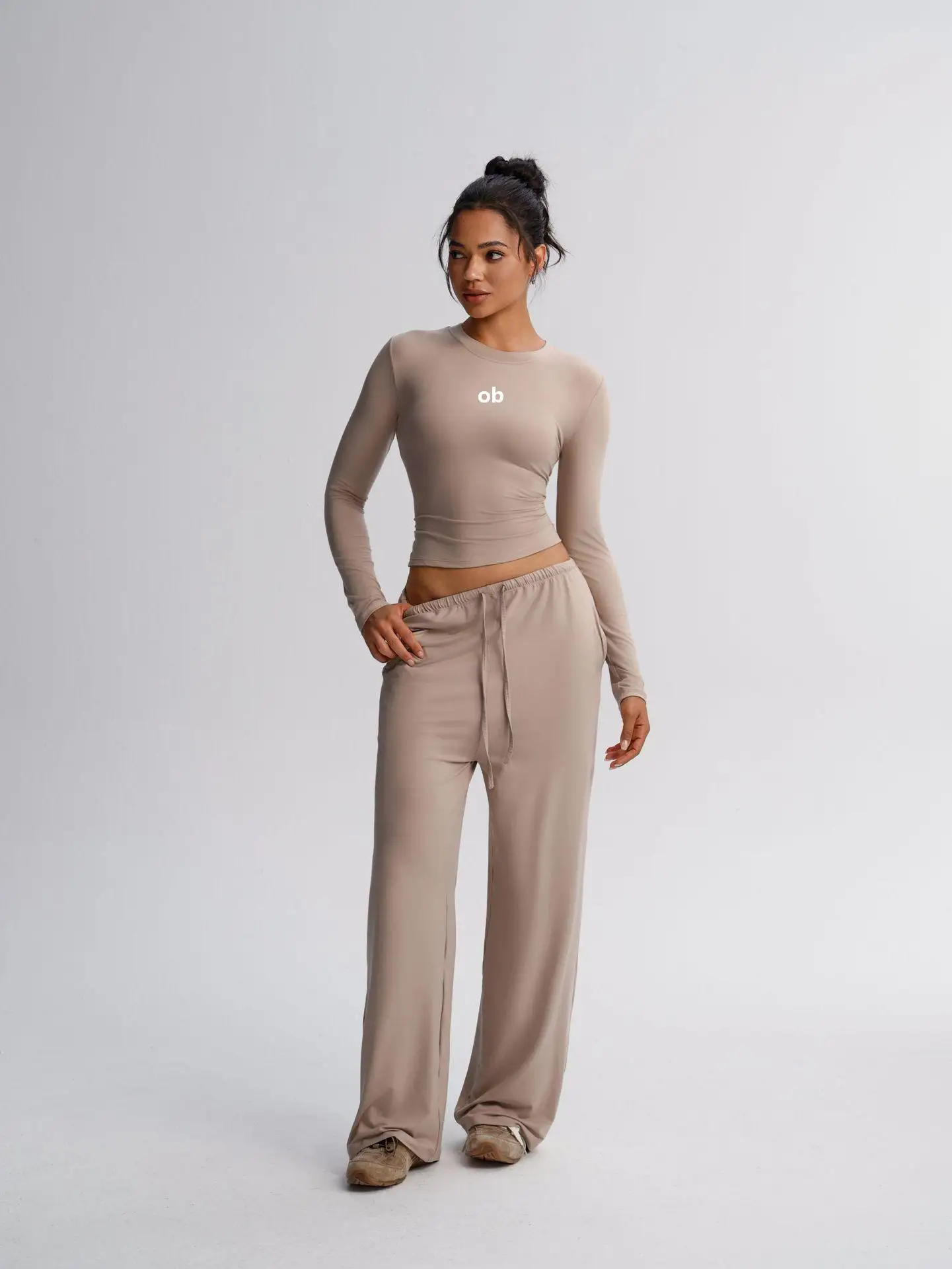 2027 New Clothing - Solid Color Casual Long-Sleeved Set - High-Waisted Wide-Fitting Pants - Sports Yoga Set - Fitness Set 6
