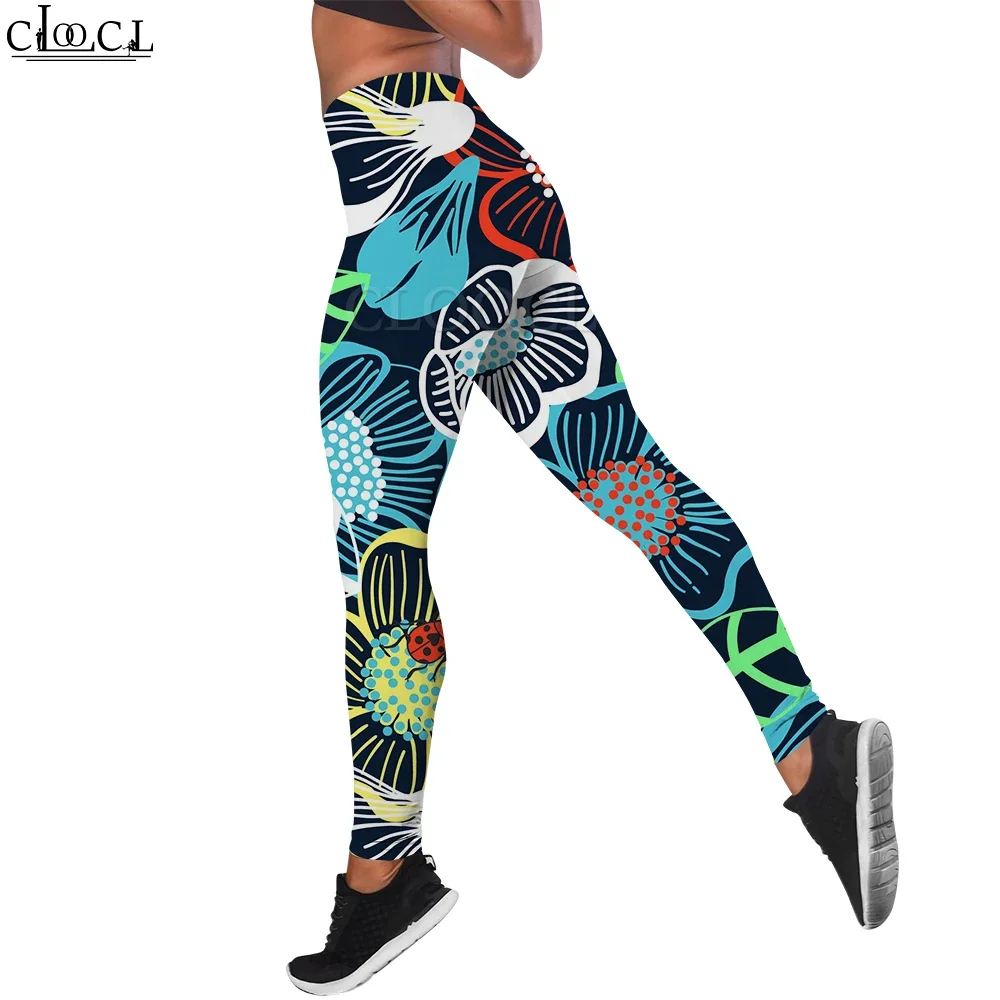 CLOOCL Legging Women Push-Up Running Tight Pants Colorful Flowers Pattern 3D Print Slim Leggings Female Sportswear