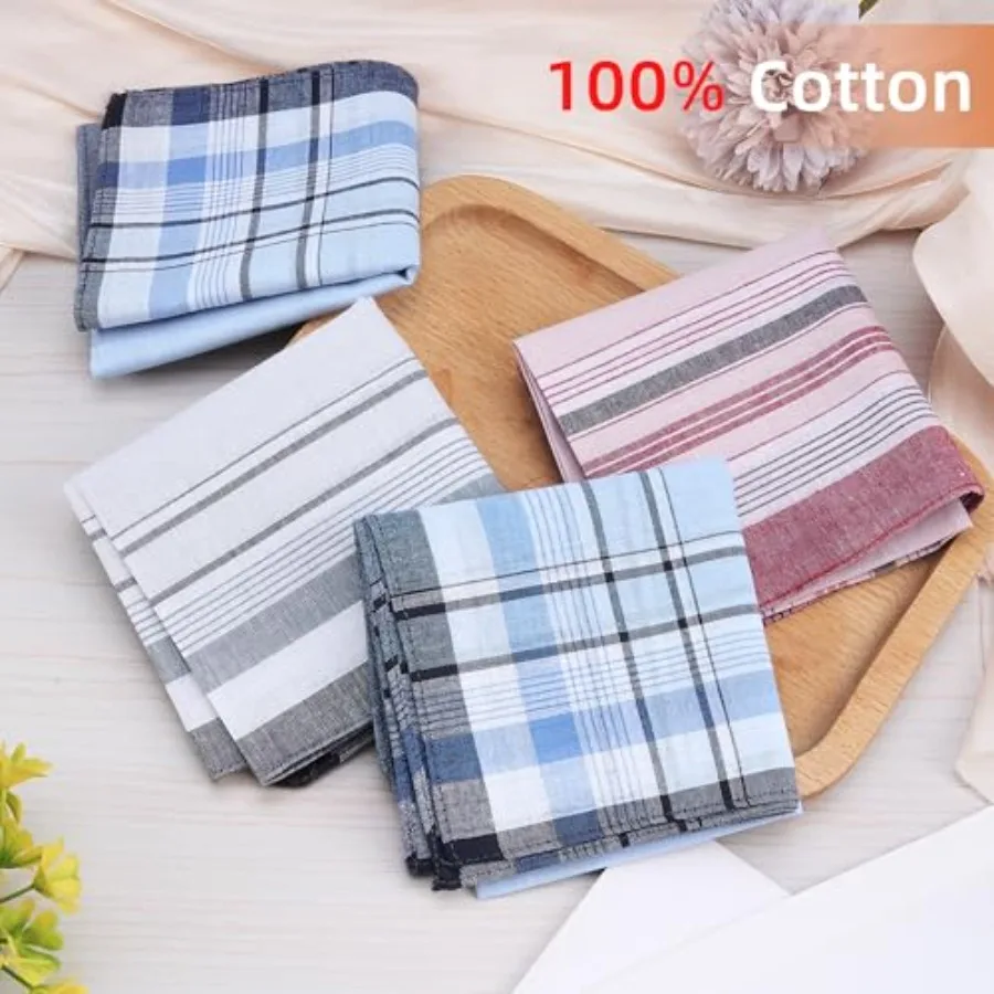 16 Pcs Mens Handkerchiefs Neat Stitching Cotton Handkerchiefs for Men with Picked Color Pattern Absorbent Breathable 16 Inch fo