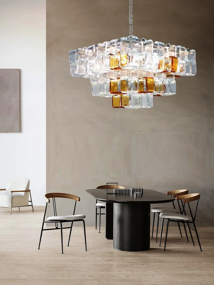 واضح آيس كيوب الزجاج السقف الثريات LED التصميم الحديث الإضاءة مطعم الراقية المنزل مصباح معلق لغرفة الطعام بريق