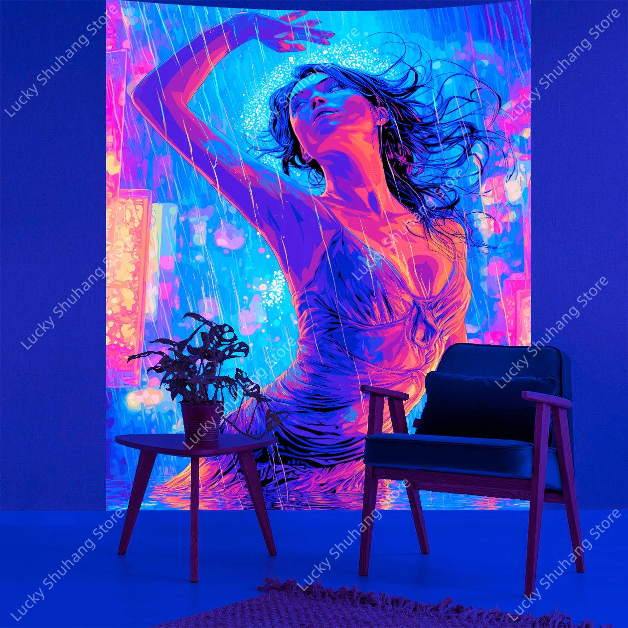 نابضة بالحياة المطر الرقص البوهيمي جدار الأشعة فوق البنفسجية نسيج مع مظلة ملونة الفن مجردة ديكور المنزل لغرفة المعيشة غرفة نوم مكتب النوم