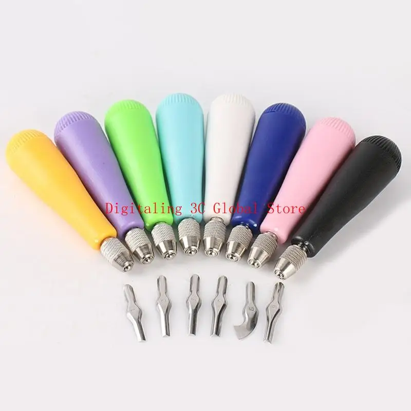 Stempelschneider mit Gummi -Block -Stempel mit 6 Schnitzkopf ergonomischem Linoleumschneider