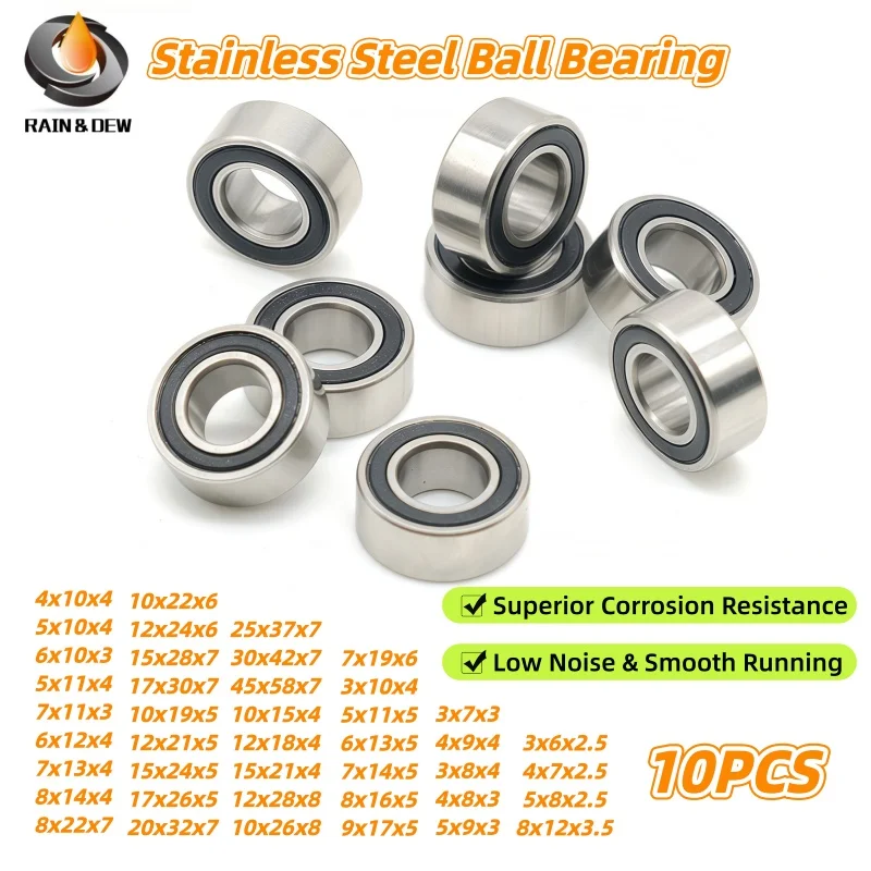 10Pcs SMR105RS 5x10x4 mm Stainless Steel Ball Bearing Black Sealed SMR148 S623 S693 S6800 S6700 2RS Bore 3mm 4mm 5mm 6mm 7mm 8mm