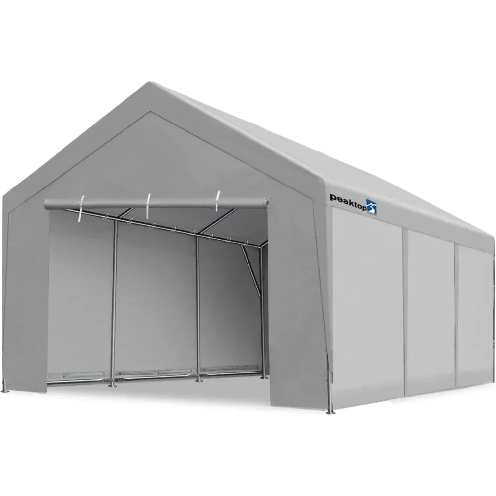 12'x20' Heavy Duty Carport, Portable Car Canopy, Garage Tent, Boat Shelter with Reinforced Triangular Beams and Ground Bar