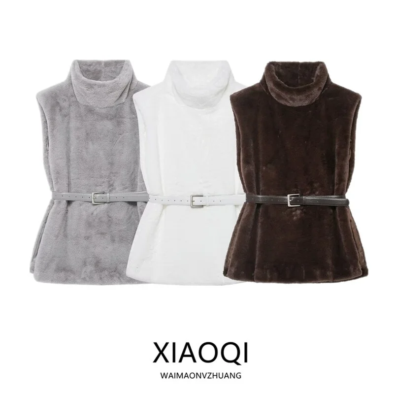 

Autumn Winter Women's Jaet Coat Fake Fur Waist Belt Versatile High Collar Buttonl Color Other Material Outerwear