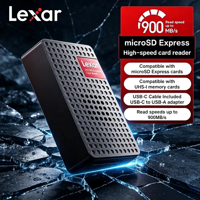Lexar microSD Express Card Reader USB-C Up to 900MB/s High Speed Reader Compatible with microSD Express UHS-I Memory Cards