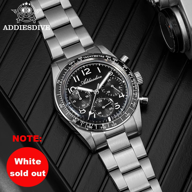 

ADDIESDVIE 37 мм мужские часы из нержавеющей стали 316L BGW9 синие светящиеся 100 м водонепроницаемые VK63 механизм хронограф кварцевые часы AD2517