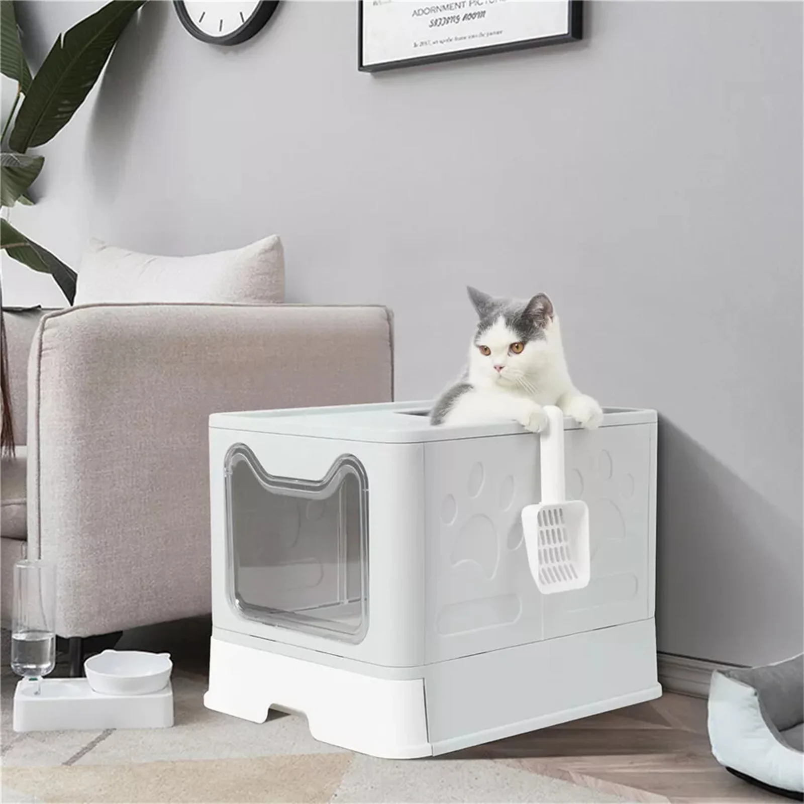 Easy-Cleaning Hooded Cat Litter Box Enclosed Large Kitty Toilet Box Tray Refills