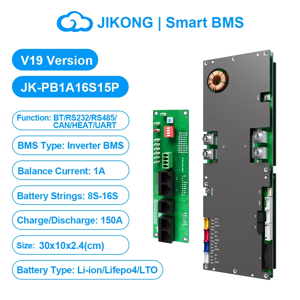 JIKONG V19 Smart Inverter BMS 8S~16S 24V 48V 200A Strom 1A 2A Aktiver Balancer für Lifepo4 Li-Ion LTO Batterie BMS JK-PB2A16S20P