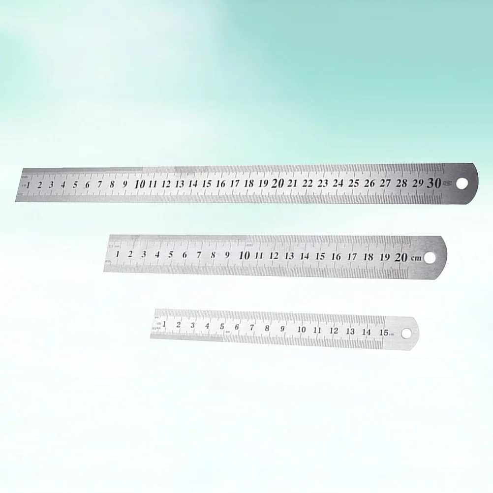 Règle en acier inoxydable à Double échelle, outil de mesure pour l'école d'ingénierie et le bureau (taille 20cm, 30cm, 15cm, 3 pièces