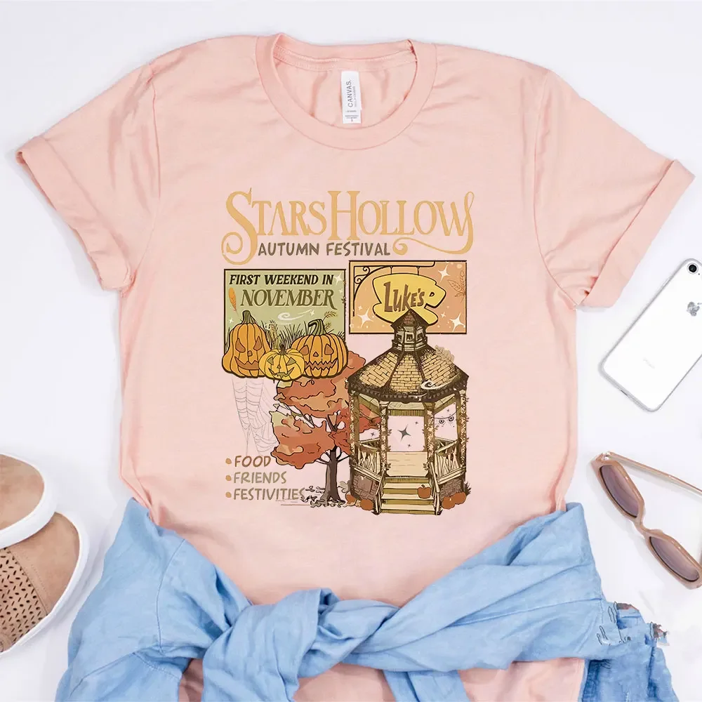 Vintage Stars Hollow T-shirt Gilmore Tv Shirt Luke's Diner Coffee Tee Halloween Pumpkin Women Autumn Festival Fall Shirts Tops