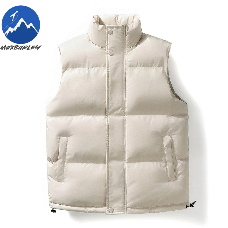 Mens Winter Vest Stand Collar Sleeveless Travel Windproof Cotton Jacket Solid Color Design Daily Comfort Lightweight Waistcoat