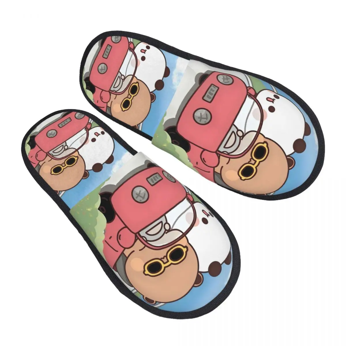 Zapatillas de casa de melocotón y Goma Bubu Dudu para mujer, pantuflas mullidas de espuma viscoelástica con dibujos de oso suave y cálido, zapatos para interiores y exteriores