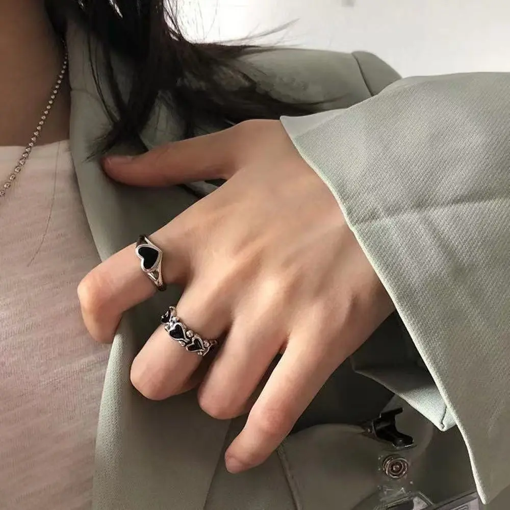 Gifts Adjustable Open Ring Geometric Index Finger Ring Party Heart Stackable Rings Heart Chain Ring Korean Style Women Rings