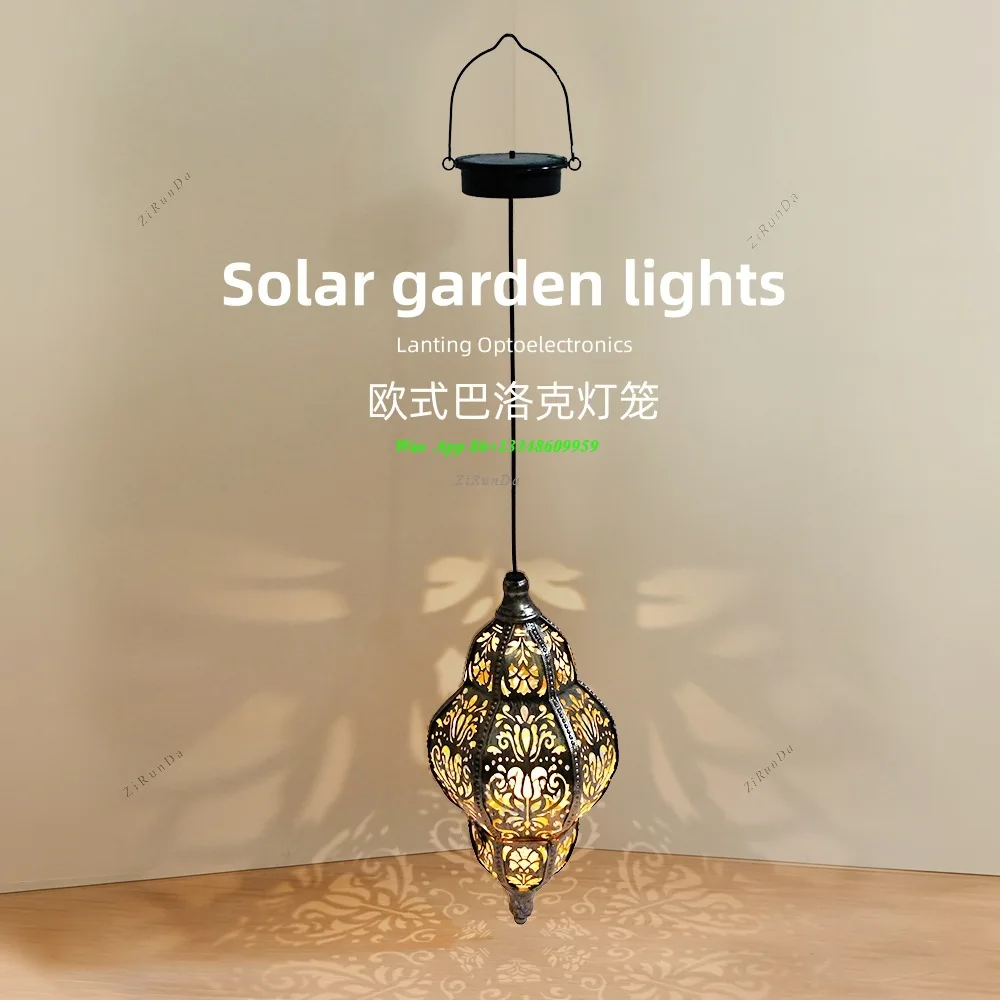 Solar Chandelier Outdoor Hollow Projection Wrought Iron Hollow Lamp Courtyard Waterproof Moroccan Hanging Lamp