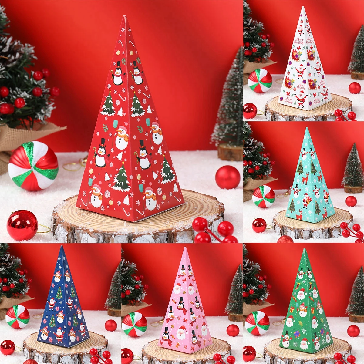 Christmas Triangle Boxes Merry Christmas Decoration for Home 2024 Xmas Candy Gift Box Ornament Navidad Natal New Year Gifts 2025