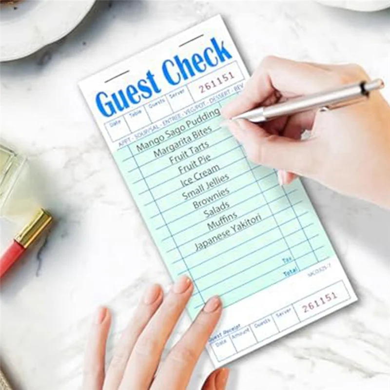 A23E-5 Pack Guest Check Books, Server Note Pads For Restaurant, Green Waiter Checkbook, Restaurant Order Pad 50 Sheets/Pack