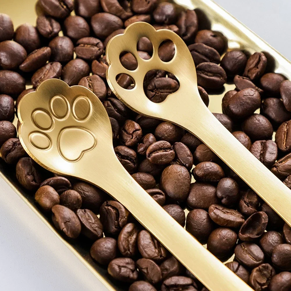 Creative Cute Cat Dog Claw 304 Stainless Steel Spoon Hollow for Ice Cream Coffee Tea Dessert Spoon Kitchen Tableware Accessories
