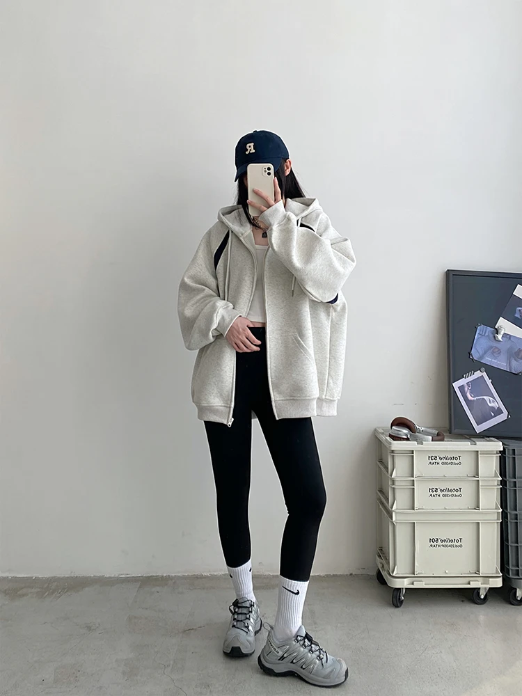 Women Oversized Sweatshirt Harajuku Y2K Drawstring Hooded Zip Up Coat Korean Casual Loose Streetwear Female Tops