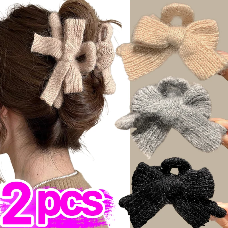 1/2Pcs Dzianina Kokarda Pazur do włosów Kobiety Ręcznie robione sploty Kraby do włosów Duży rekin Spinki do włosów Dziewczyny Słodka kokardka Nakrycia głowy Akcesoria do włosów