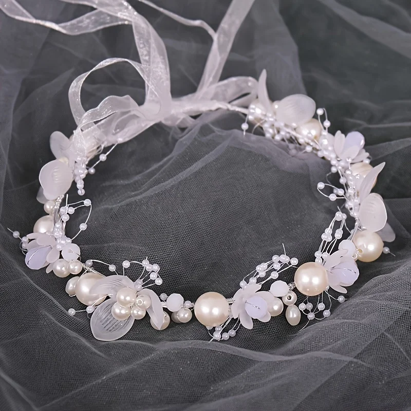 

Princess Pearl FLower Hairband Handmade Headband Tiara For Women Bridal Wedding Hair Accessories Jewelry Band Headband Gifts