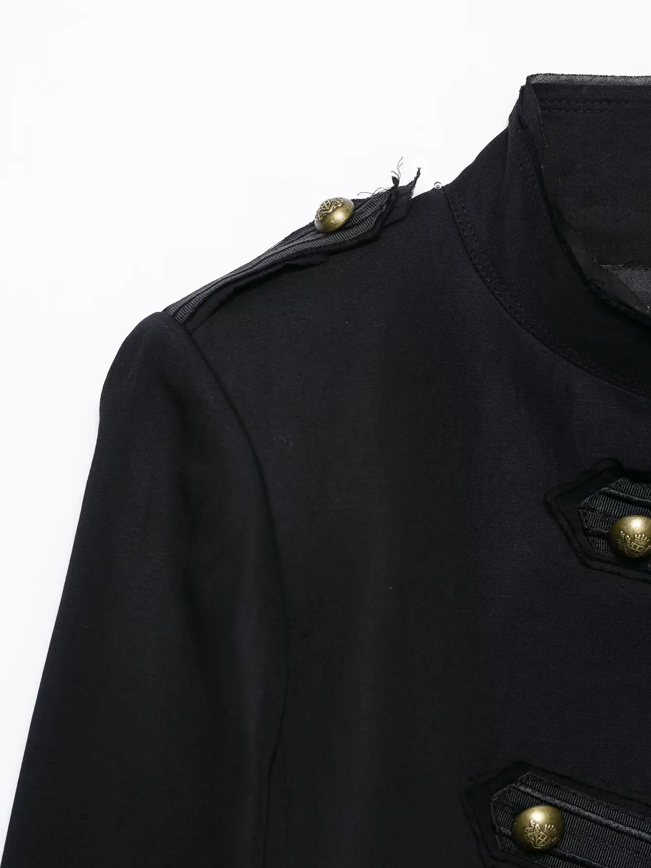 HH Vintage Militär-Stil Kurze Jacke für Damen mit Goldknöpfen und Stehkragen, Elegante Oberbekleidung für Frühling und Herbst, Streetwear für Festivals – Detail 4