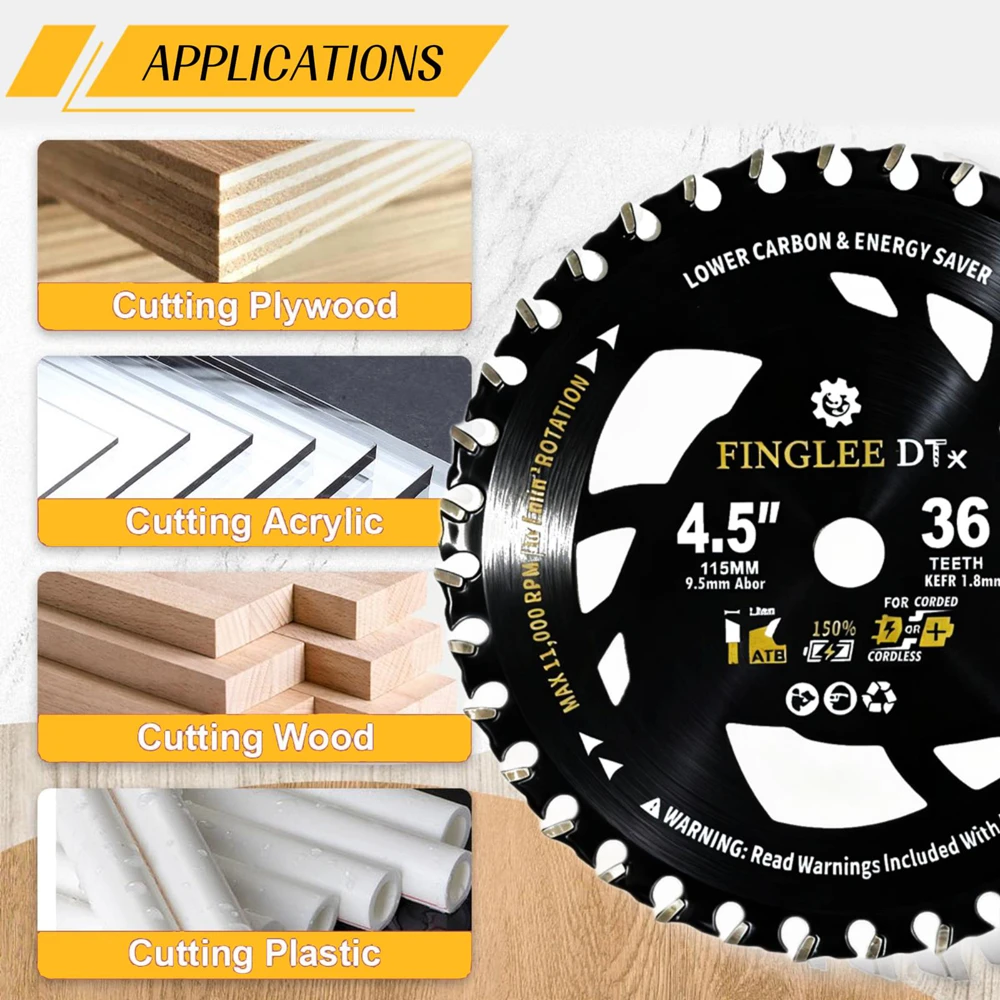شفرة منشار دائري TCT مقاس 4.5 بوصة 24/36 أسنان للخشب والبلاستيك والكمبيوتر الشخصي والأكريليك والخشب الرقائقي وأربور 3/8 بوصة