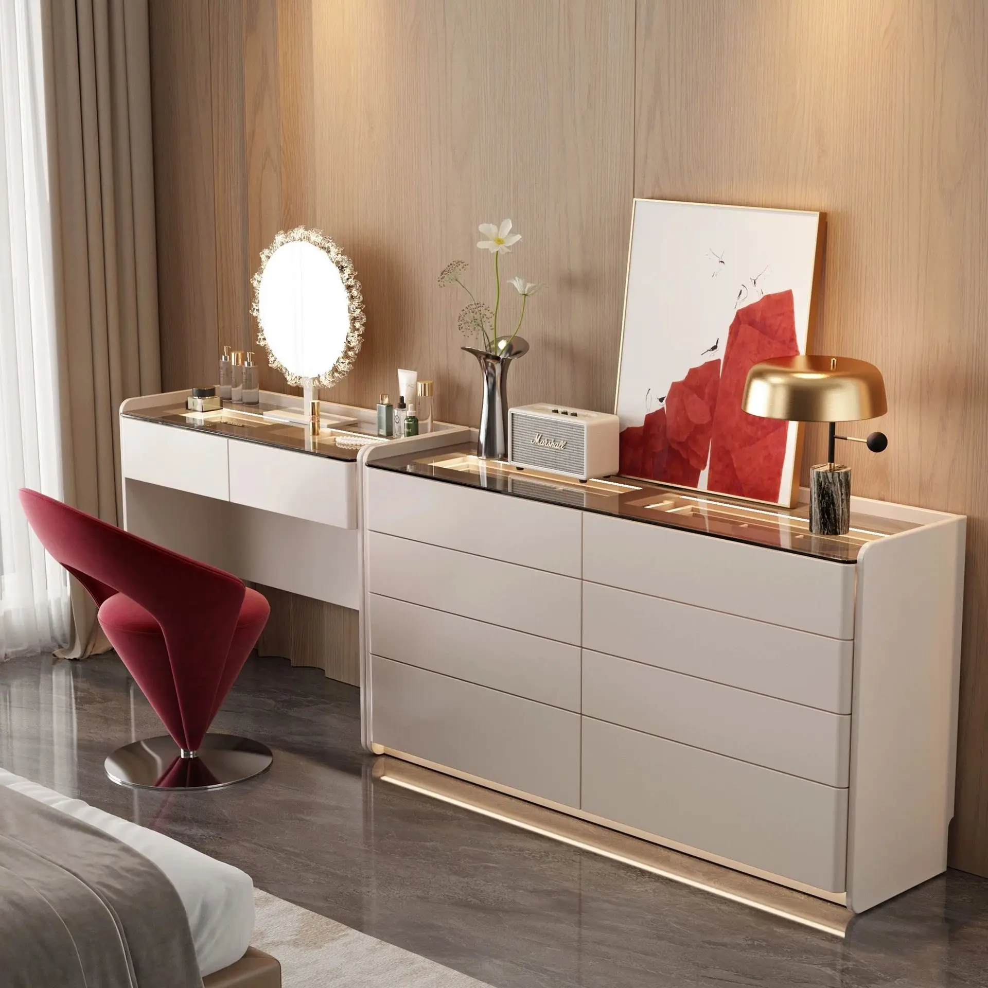 

Italian Drawer Large Storage Cabinet Vanities with Jewelry Cabinet Bedroom Dressing Toiletries Dressers Tables Makeup Mirror