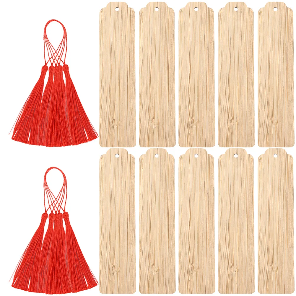 10 set DIY Engraved Bookmarks 10 Sets Wooden Blank Page Markers for Students Book Lovers Handmade Tags Reading Locators Tassel