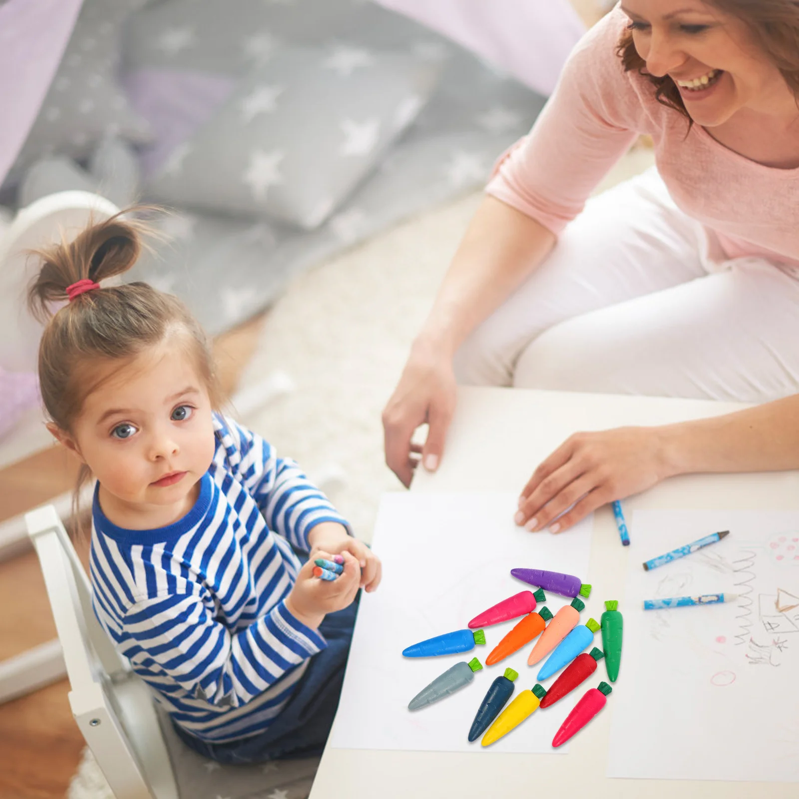 

12Pcs Multi-Color Washable Crayons Carrot Design Safe Non-Toxic Easy Grip for Toddlers Creative Drawing DIY Painting Crayons